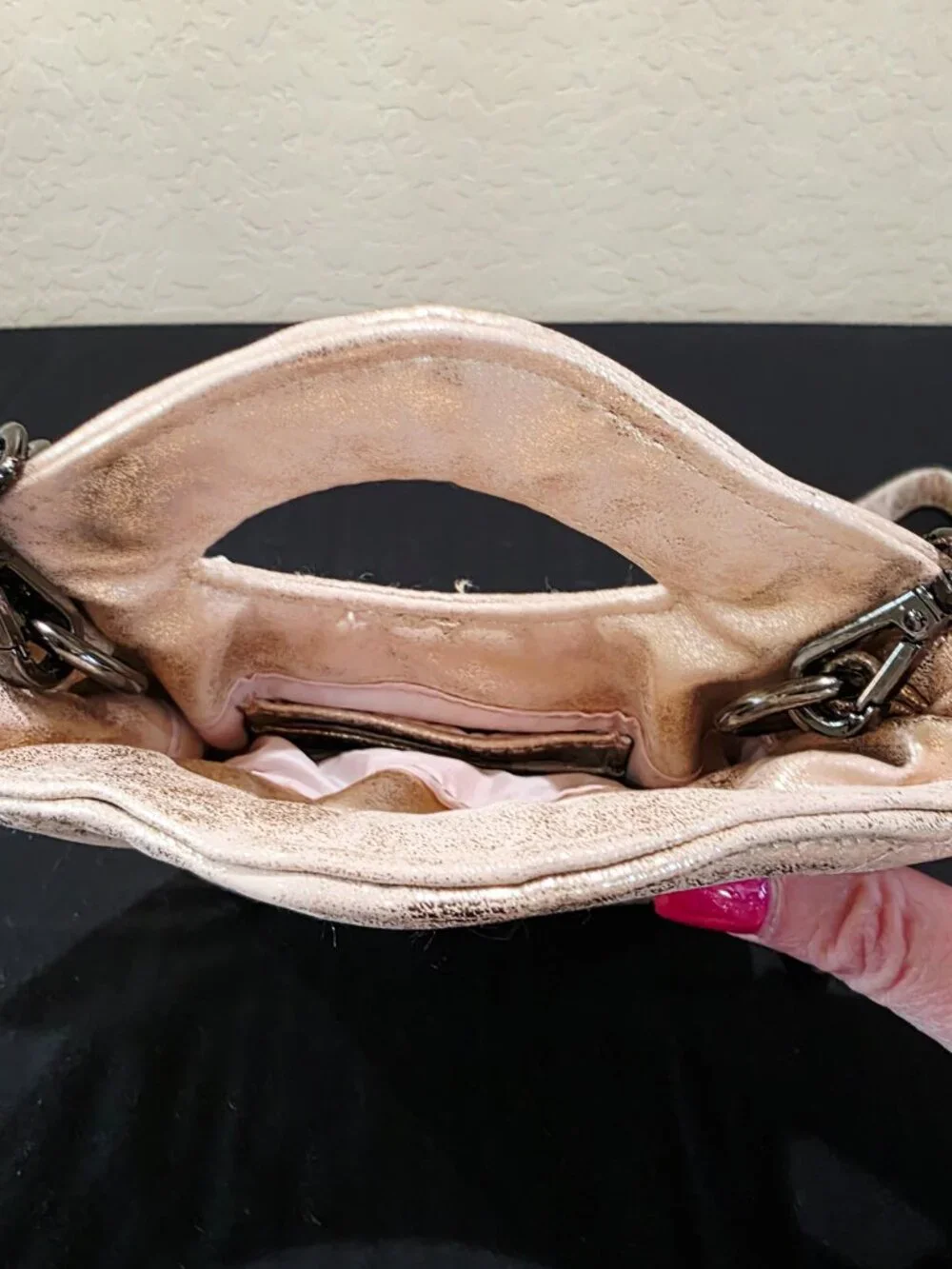 NWT Mini Florent Pink Champagne Puffer Crossbody Bag Purse Chain Strap